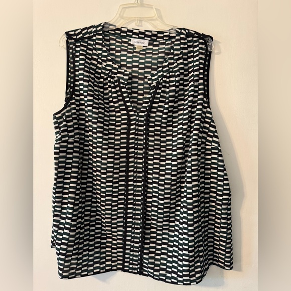 Calvin Klein Black, White, and Green Patterned Top - Picture 1 of 5